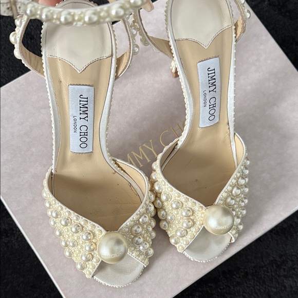 Jimmy Choo Cream Pearl Embellished Heels